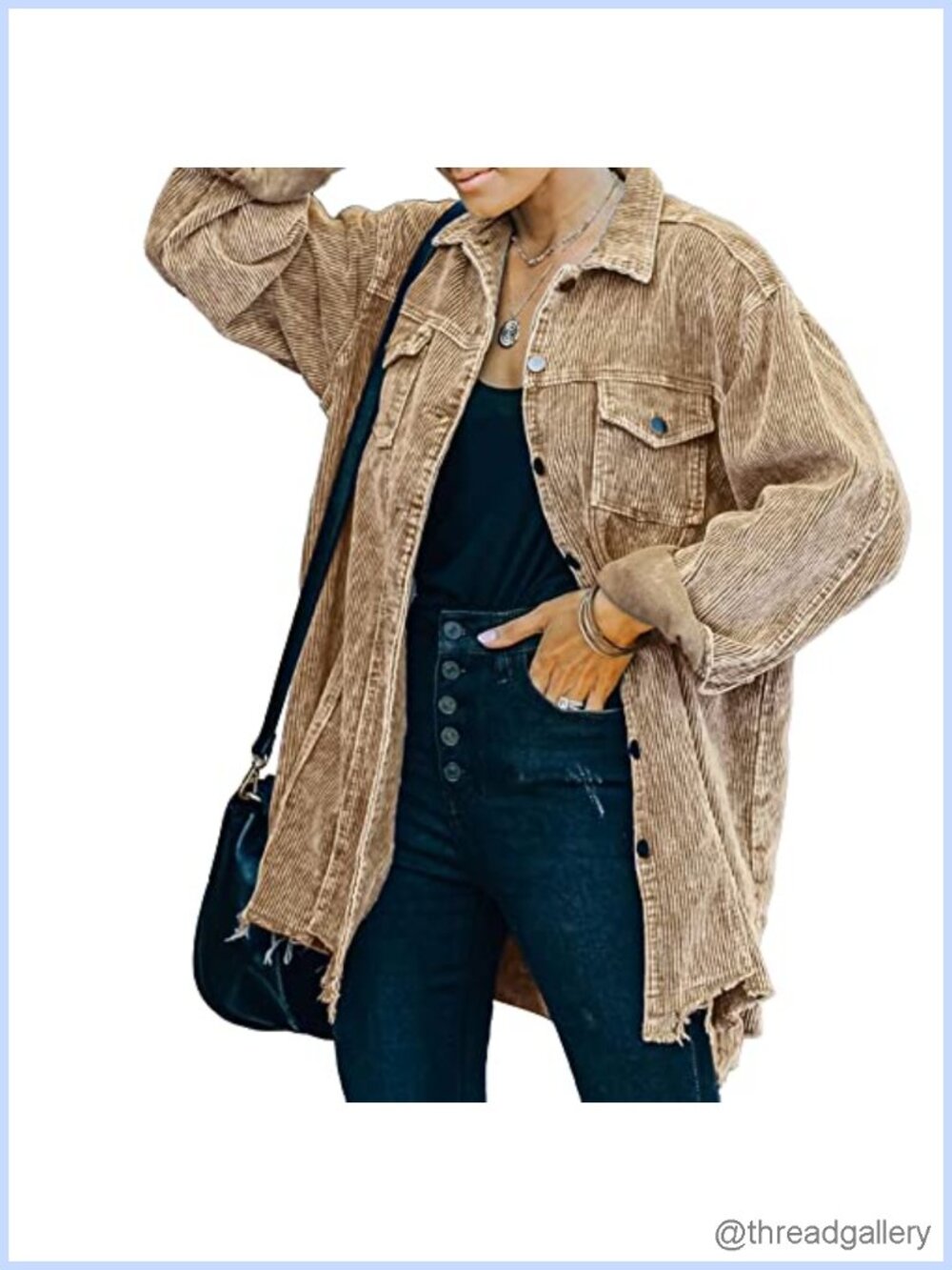 Oversized Corduroy Jacket Retro Casual Coat Women Button Front